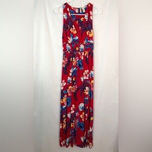 JAPNA 100 % Rayon Red Floral Maxi Dress Size S